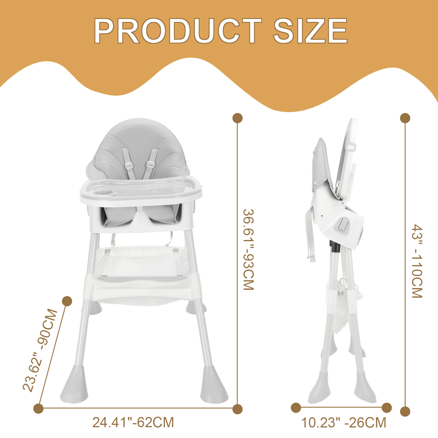 Foldable Baby High Chair Feeding Chair With Recline Backrest Detachable Trays - Picture 15 of 23