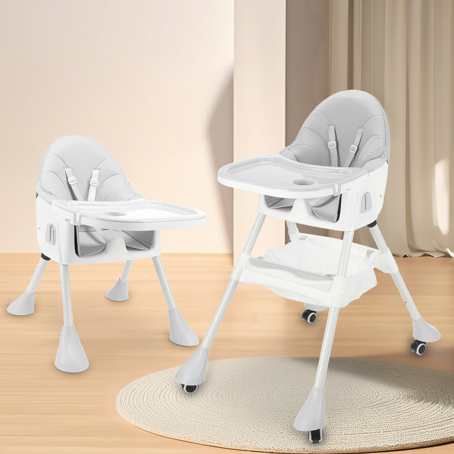 Foldable Baby High Chair Feeding Chair With Recline Backrest Detachable Trays - Picture 14 of 23