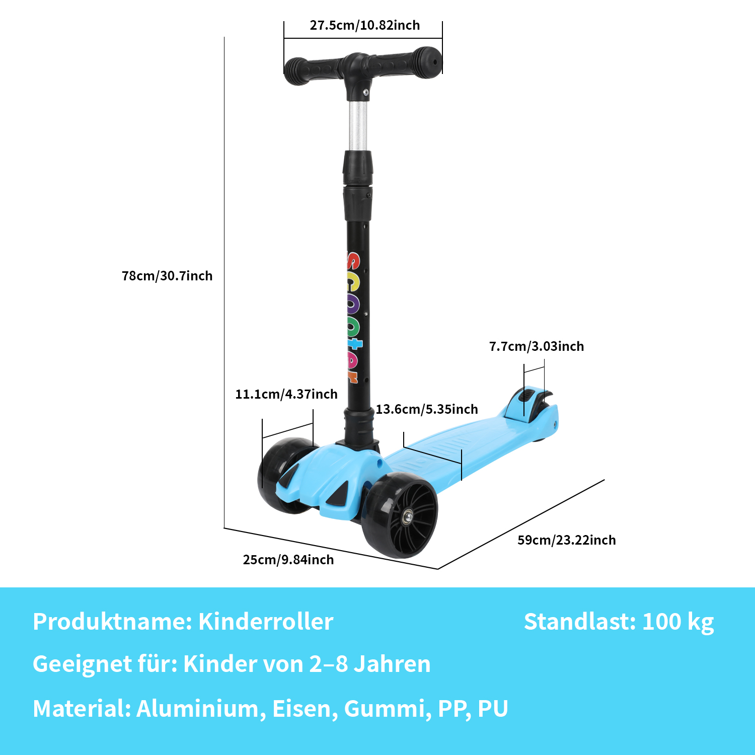 Faltbar Kinder Roller LED Räder Kinderscooter Dreiradscooter Scooter Cityroller