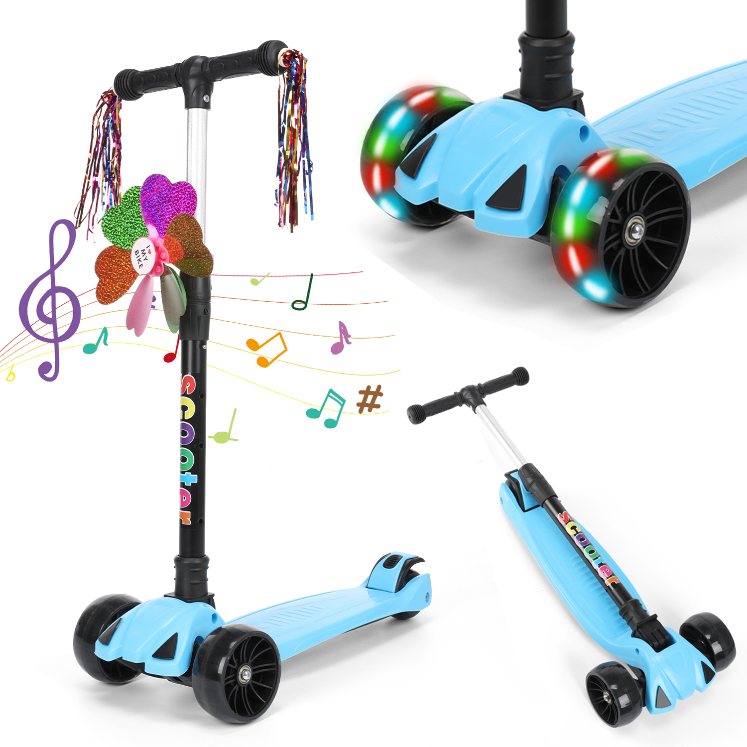 Faltbar Kinder Roller LED Räder Kinderscooter Dreiradscooter Scooter Cityroller