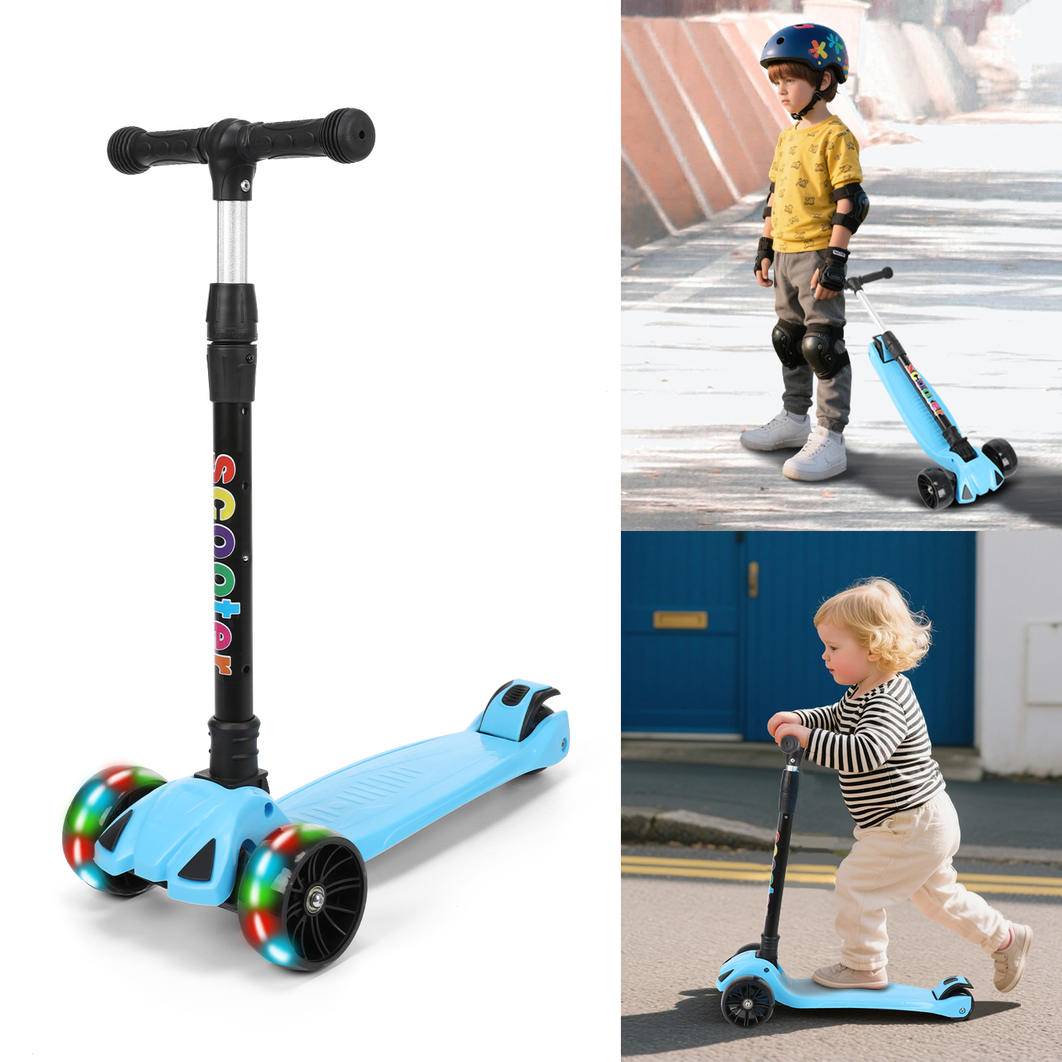 Faltbar Kinder Roller LED Räder Kinderscooter Dreiradscooter Scooter Cityroller