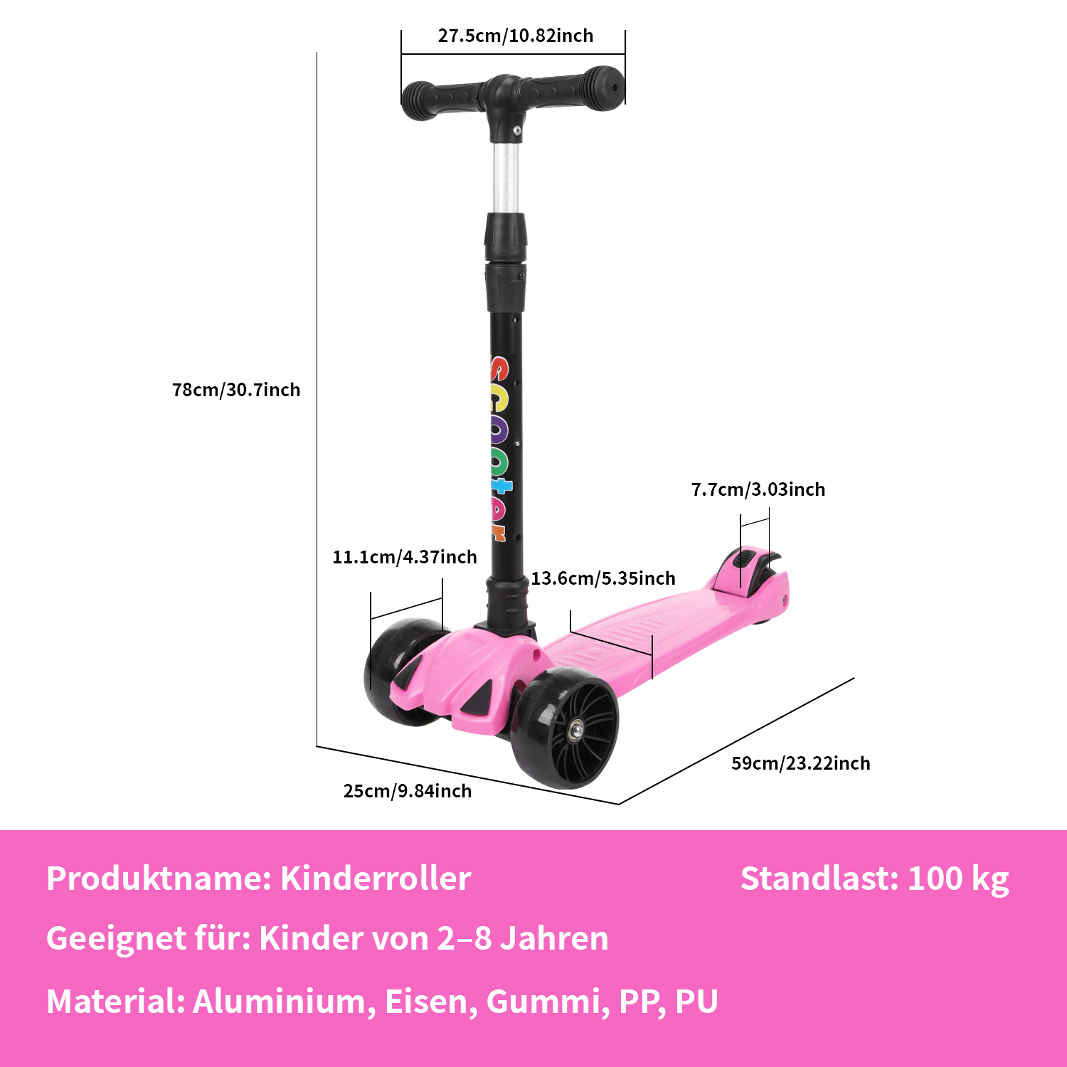 Faltbar Kinder Roller LED Räder Kinderscooter Dreiradscooter Scooter Cityroller