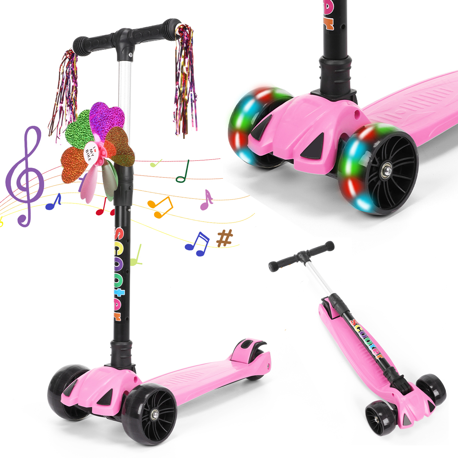Faltbar Kinder Roller LED Räder Kinderscooter Dreiradscooter Scooter Cityroller