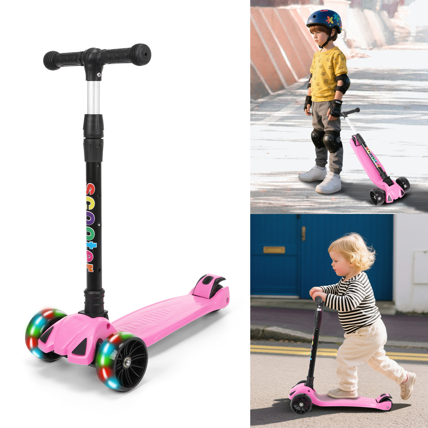 Faltbar Kinder Roller LED Räder Kinderscooter Dreiradscooter Scooter Cityroller