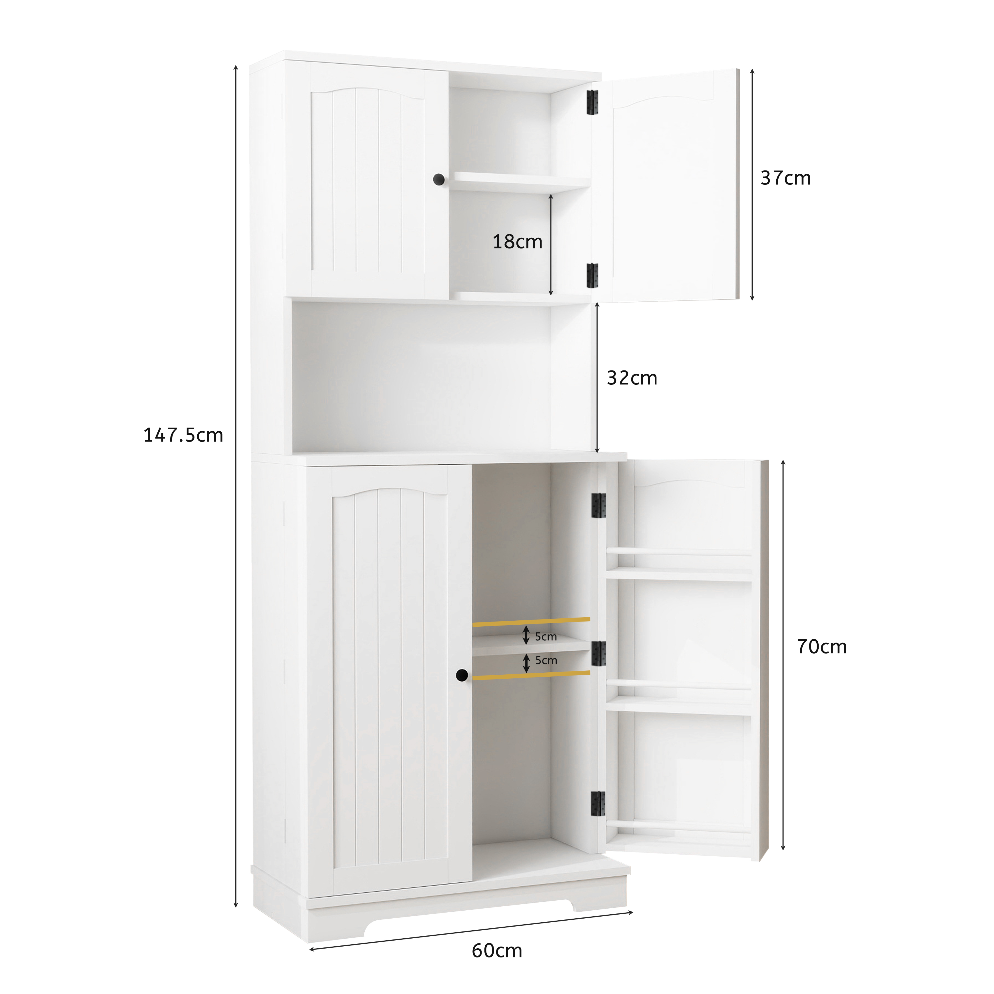 Tall Kitchen Cupboard with 4Door and Door Shelves Pantry Cupboard w/ Counter Top - Produktbild 12