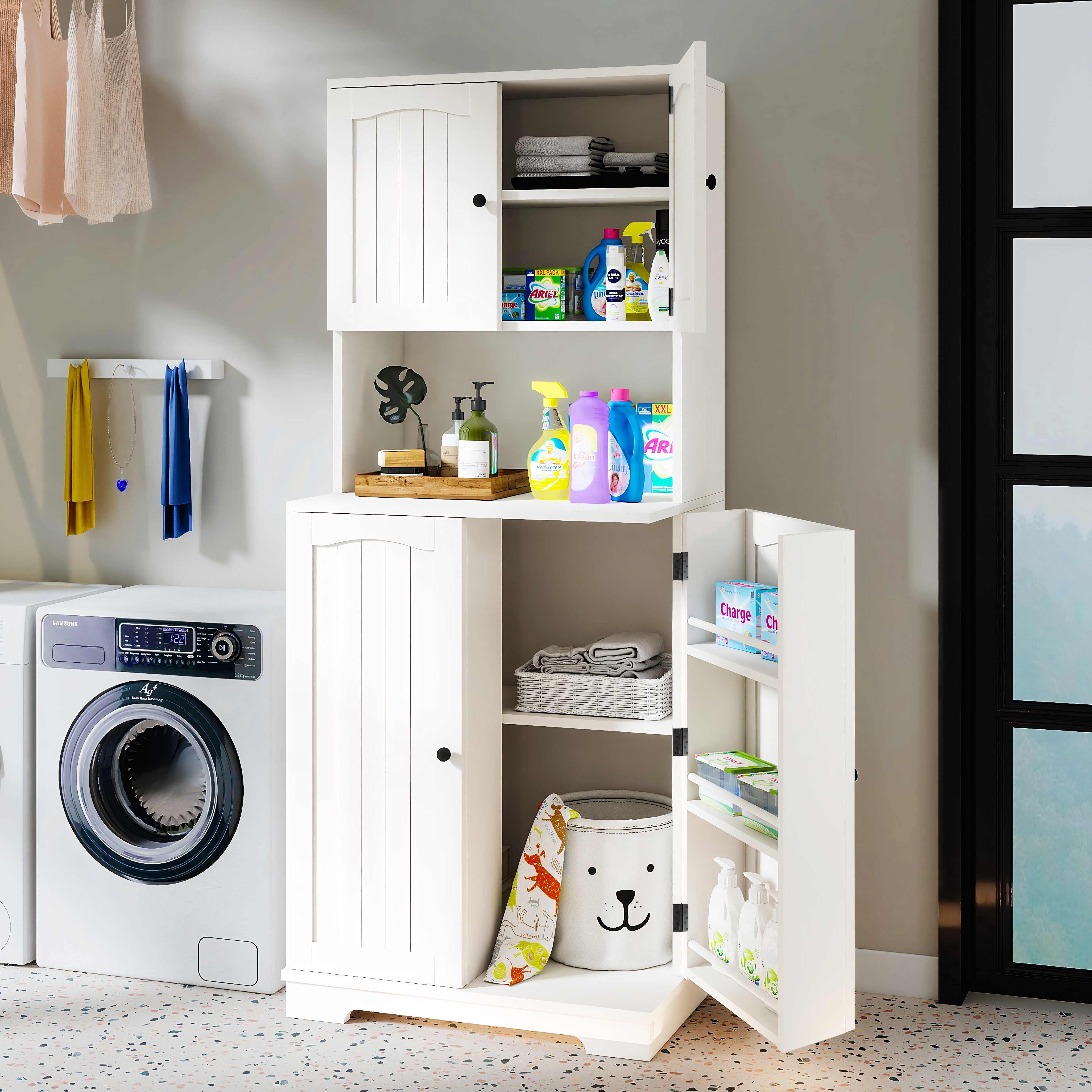 Tall Kitchen Cupboard with 4Door and Door Shelves Pantry Cupboard w/ Counter Top - Produktbild 4